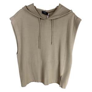 NWT Yest Giselle Beige Viscose Blend Hooded Sleeveless High Low Top Size 8